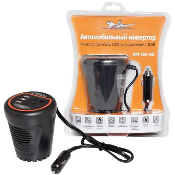 Инвертор 12В-220В, 120 Вт в подстаканник + 3USB AIRLINE API-120-00