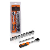 Набор головок с трещоткой 3/8" DR 72Т 12пр. (10, 11, 12, 13, 14, 15, 17, 19, 22, 24мм, удлинитель 150мм) <b>AIRLINE AT-12-29</b>