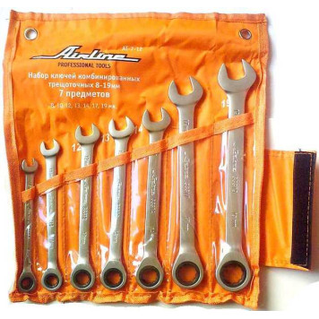 Набор ключей комбинированных трещоточных 7 предм.(8-19мм) AIRLINE AT-7-12 в сумке