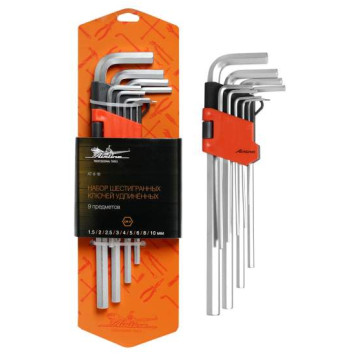 Набор шестигранных ключей удлиненных 9 предметов (1.5,2,2.5,3,4,5,6,8,10мм) пласт.подвес <b>AIRLINE AT-9-18</b>