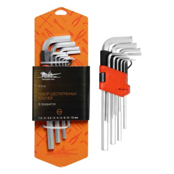 Набор шестигранных ключей 9 предметов (1.5,2,2.5,3,4,5,6,8,10мм) пласт.подвес <b>AIRLINE AT-9-19</b>
