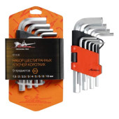 Набор шестигранных ключей коротких 9 предметов (1.5,2,2.5,3,4,5,6,8,10мм) пласт.подвес <b>AIRLINE AT-9-20</b>