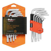 Набор Г-образных ключей TORX с отв. коротких 9 предметов (Т10, Т15, Т20, Т25, Т27, Т30, Т40, Т45, Т50) пласт.подвес <b>AIRLINE AT-9-23</b>
