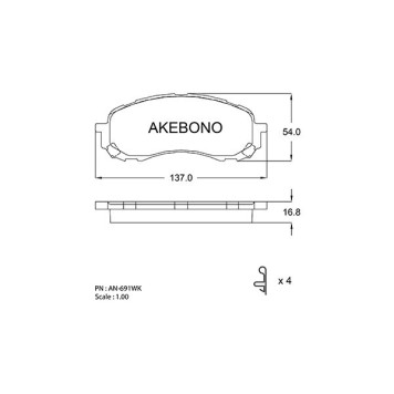 Колодки тормозные дисковые передние подходят для SUBARU IMPREZA (GG2/3, GD2/3, GH2/3, GE2/3), LEGACY BH5 <b>AKEBONO AN-691WK</b>