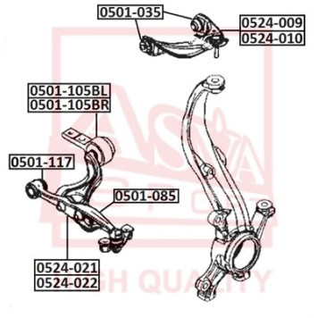 Сайлентблок, рычаг независимой подвески колеса <b>ASVA 0501105BL</b>
