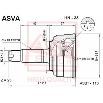 Шрус наружний 32x64x28 (CRV RD1-RD2,INSPARE,SABER UA1/UA2,ODYSSEY RA1/RA2,S-MX RH,STEP WAGON RF1/RF2 [12] <b>ASVA HN33</b>