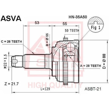 Шрус наружний 28x55x26 (HONDA CIVIC(EK3),LOGO GA3 HMM) , мин, остаток = 30,000 [12] <b>ASVA HN35A50</b>