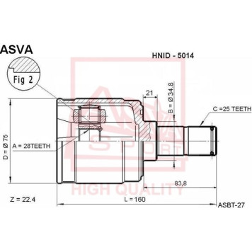 Шрус внутренний левый 28x35x25 HONDA CIVIC 96-00 [12] <b>ASVA HNID5014</b>
