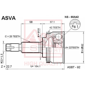 Шрус наружний 22x55x25 (NISSAN ALMERA N16(JP) WINGROAD(QG13DE) SUNNY B15 BLUEBIRD SYLPHY) [12] <b>ASVA NS60A42</b>