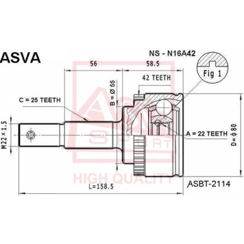 Шрус наружний 22x55x25 (ALMERA N16 GG15DE EURO) [12] <b>ASVA NSN16A42</b>