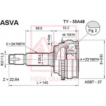 Шрус наружный 23x58x24 [12] <b>ASVA TY35A48</b>