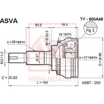 Шрус наружный 12 <b>ASVA TY900A48</b>