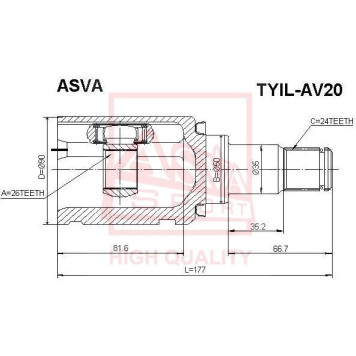 Шрус внутренний левый 26x50x24 <b>ASVA TYILAV20</b>
