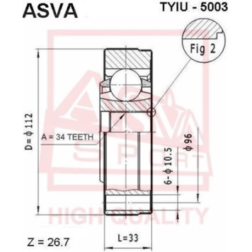Шрус внутренний 34X112 TOYOTA CAMRY V6 92-96 12 [12] <b>ASVA TYIU5003</b>