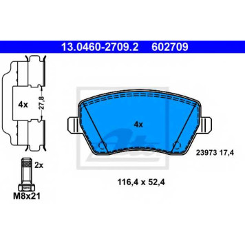 Колодки тормозные дисковые для MERCEDES CITAN Mixto, CITAN / NISSAN NOTE / RENAULT CAPTUR, CLIO, DUSTER, KANGOO Express, KANGOO, LOGAN EXPRESS, MODUS <b>ATE 13.0460-2709.2 / 602709</b>