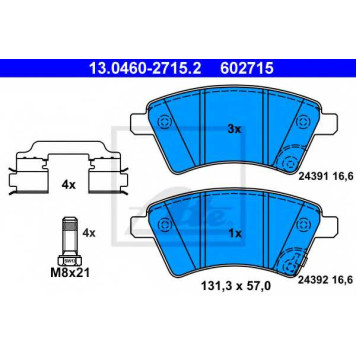 Колодки тормозные дисковые для FIAT SEDICI(FY#) / SUZUKI SX4(EY,GY) <b>ATE 13.0460-2715.2 / 602715</b>