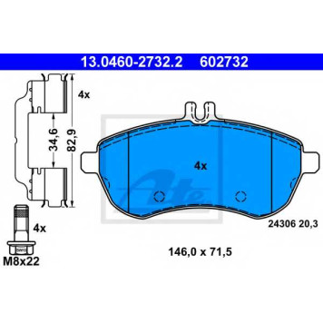 Колодки тормозные дисковые для MERCEDES C(C204,S204,W204), E(A207,C207,S212,W212), SLC(R172), SLK(R172) <b>ATE 13.0460-2732.2 / 602732</b>