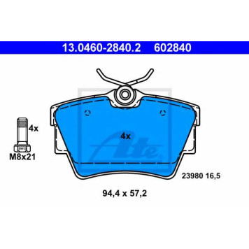 Колодки тормозные дисковые для NISSAN PRIMASTAR(X83) / OPEL VIVARO(E7,F7,J7) / RENAULT TRAFIC(EL,FL,JL) <b>ATE 13.0460-2840.2 / 602840</b>