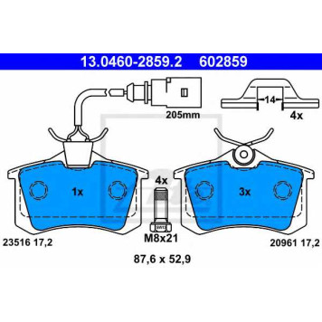 Колодки тормозные дисковые для FORD GALAXY(WGR) / VW SHARAN(7M6,7M8,7M9) <b>ATE 13.0460-2859.2 / 602859</b>