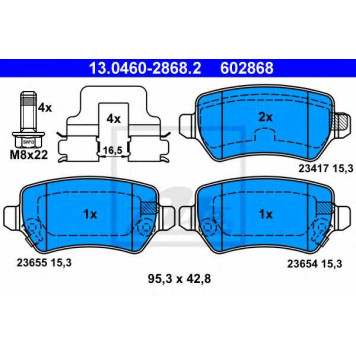 Колодки тормозные дисковые для KIA VENGA / OPEL ASTRA, COMBO, MERIVA, ZAFIRA <b>ATE 13.0460-2868.2 / 602868</b>