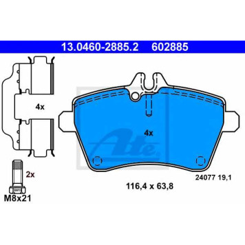 Колодки тормозные дисковые для MERCEDES A(W169) <b>ATE 13.0460-2885.2 / 602885</b>