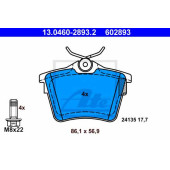Колодки тормозные дисковые для CITROEN C5(RD#,TD#) / PEUGEOT 407(6C#,6D#,6E#), 607(9D,9U) <b>ATE 13.0460-2893.2 / 602893</b>