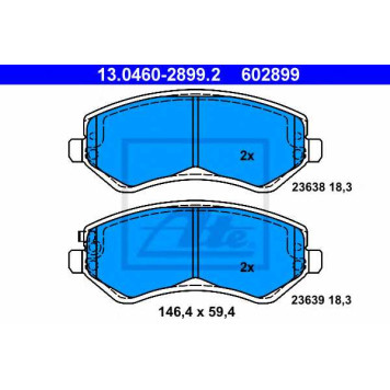 Колодки тормозные дисковые для CHRYSLER VOYAGER(RG,RS) / JEEP CHEROKEE(KJ) <b>ATE 13.0460-2899.2 / 602899</b>