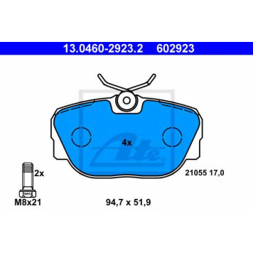 Колодки тормозные дисковые для MERCEDES 190(W201) <b>ATE 13.0460-2923.2 / 602923</b>