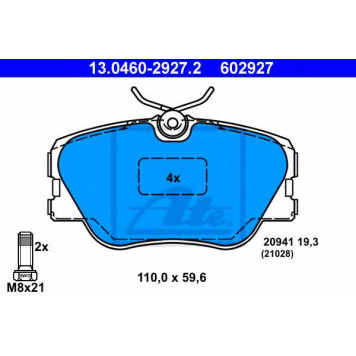 Колодки тормозные дисковые для MERCEDES (W124), 190(W201), COUPE(C124), E(A124,C124,S124,W124), KOMBI(S124) <b>ATE 13.0460-2927.2 / 602927</b>