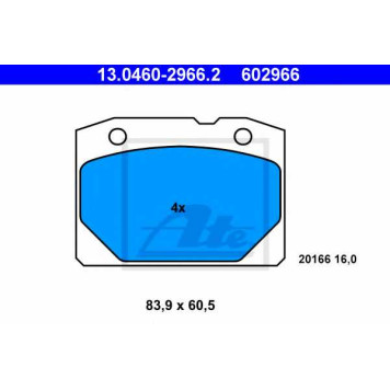 Колодки тормозные дисковые <b>ATE 13.0460-2966.2 / 602966</b>