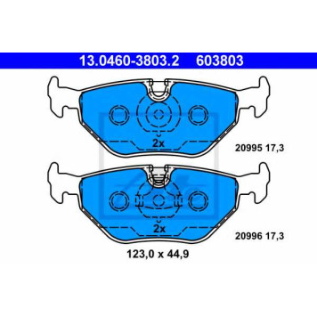 Колодки тормозные дисковые для BMW 3(E30,E36), 5(E34), 7(E32), Z1, Z3(E36) <b>ATE 13.0460-3803.2 / 603803</b>