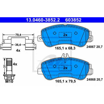 Колодки тормозные дисковые для MERCEDES GLK(X204) <b>ATE 13.0460-3852.2 / 603852</b>