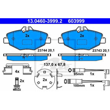 Колодки тормозные дисковые для MERCEDES E(S211,W211) <b>ATE 13.0460-3999.2 / 603999</b>