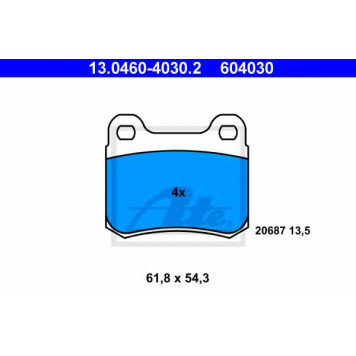 Колодки тормозные дисковые для MERCEDES 190(W201) <b>ATE 13.0460-4030.2 / 604030</b>
