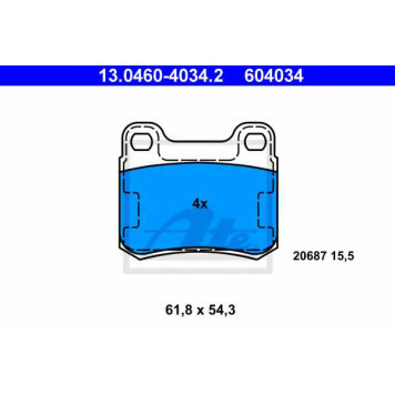 Колодки тормозные дисковые для MERCEDES (W124), 190(W201), C(W202), COUPE(C124), E(C124,W124) <b>ATE 13.0460-4034.2 / 604034</b>