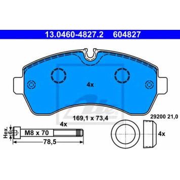 Колодки тормозные дисковые для MERCEDES SPRINTER(906,909) / VW CRAFTER(2E#,2F#) <b>ATE 13.0460-4827.2 / 604827</b>