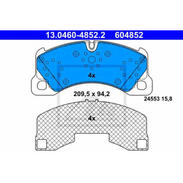 Колодки тормозные дисковые для PORSCHE CAYENNE(955,9PA), MACAN(95B), PANAMERA(970) / VW TOUAREG(7L6,7L7,7LA,7P5) <b>ATE 13.0460-4852.2 / 604852</b>