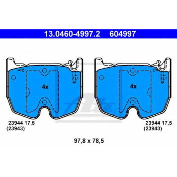 Колодки тормозные дисковые для MERCEDES CLS(C219), E(S211,W211), S(C215,W220,W221), SL(R230) <b>ATE 13.0460-4997.2 / 604997</b>