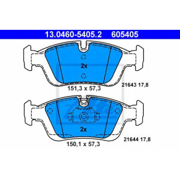 Колодки тормозные дисковые для BMW 3(E36,E46), Z3(E36), Z4(E85) <b>ATE 13.0460-5405.2 / 605405</b>