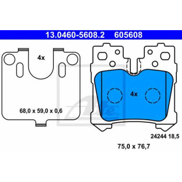 Колодки тормозные дисковые для LEXUS LS(USF4#,UVF4#) <b>ATE 13.0460-5608.2 / 605608</b>