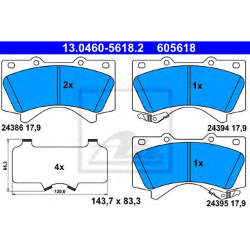 Колодки тормозные дисковые для TOYOTA LAND CRUISER 200(UZJ2#, VDJ2#), LAND CRUISER(BJ7#, HZJ7#, KZJ7#, LJ7#, PZJ7#, RJ7#) <b>ATE 13.0460-5618.2 / 605618</b>