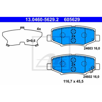 Колодки тормозные дисковые для JEEP CHEROKEE(KK), WRANGLER(JK,TJ) <b>ATE 13.0460-5629.2 / 605629</b>