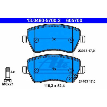 Колодки тормозные дисковые для OPEL AGILA(B) / SUZUKI SPLASH, SWIFT(EZ,MZ) <b>ATE 13.0460-5700.2 / 605700</b>