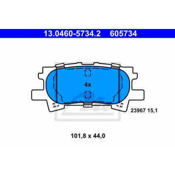 Колодки тормозные дисковые для LEXUS RX(GSU3#,MCU3#,MHU3#) <b>ATE 13.0460-5734.2 / 605734</b>