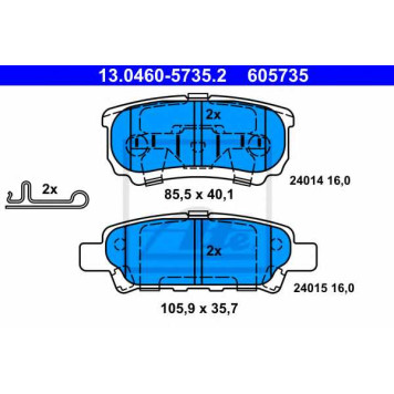 Колодки тормозные дисковые для CHRYSLER SEBRING / JEEP COMPASS, PATRIOT / MITSUBISHI LANCER, OUTLANDER <b>ATE 13.0460-5735.2 / 605735</b>