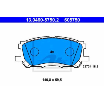 Колодки тормозные дисковые для LEXUS RX(GSU3#,MCU3#,MHU3#) <b>ATE 13.0460-5750.2 / 605750</b>