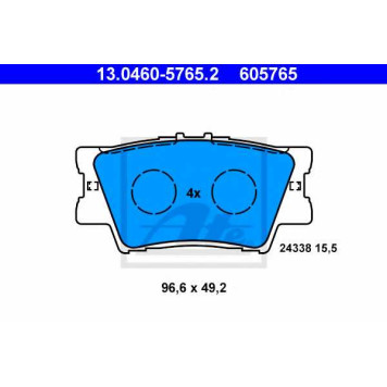 Колодки тормозные дисковые для LEXUS ES, HS / TOYOTA CAMRY, RAV 4 <b>ATE 13.0460-5765.2 / 605765</b>