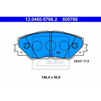Колодки тормозные дисковые для TOYOTA AURIS, PRIUS PLUS, RAV 4 <b>ATE 13.0460-5766.2 / 605766</b>
