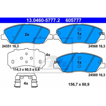 Колодки тормозные дисковые для HYUNDAI SANTA FE(CM,DM,SM) / KIA SORENTO(XM) <b>ATE 13.0460-5777.2 / 605777</b>