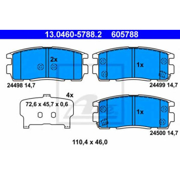 Колодки тормозные дисковые для CHEVROLET CAPTIVA(C100,C140) / OPEL ANTARA <b>ATE 13.0460-5788.2 / 605788</b>